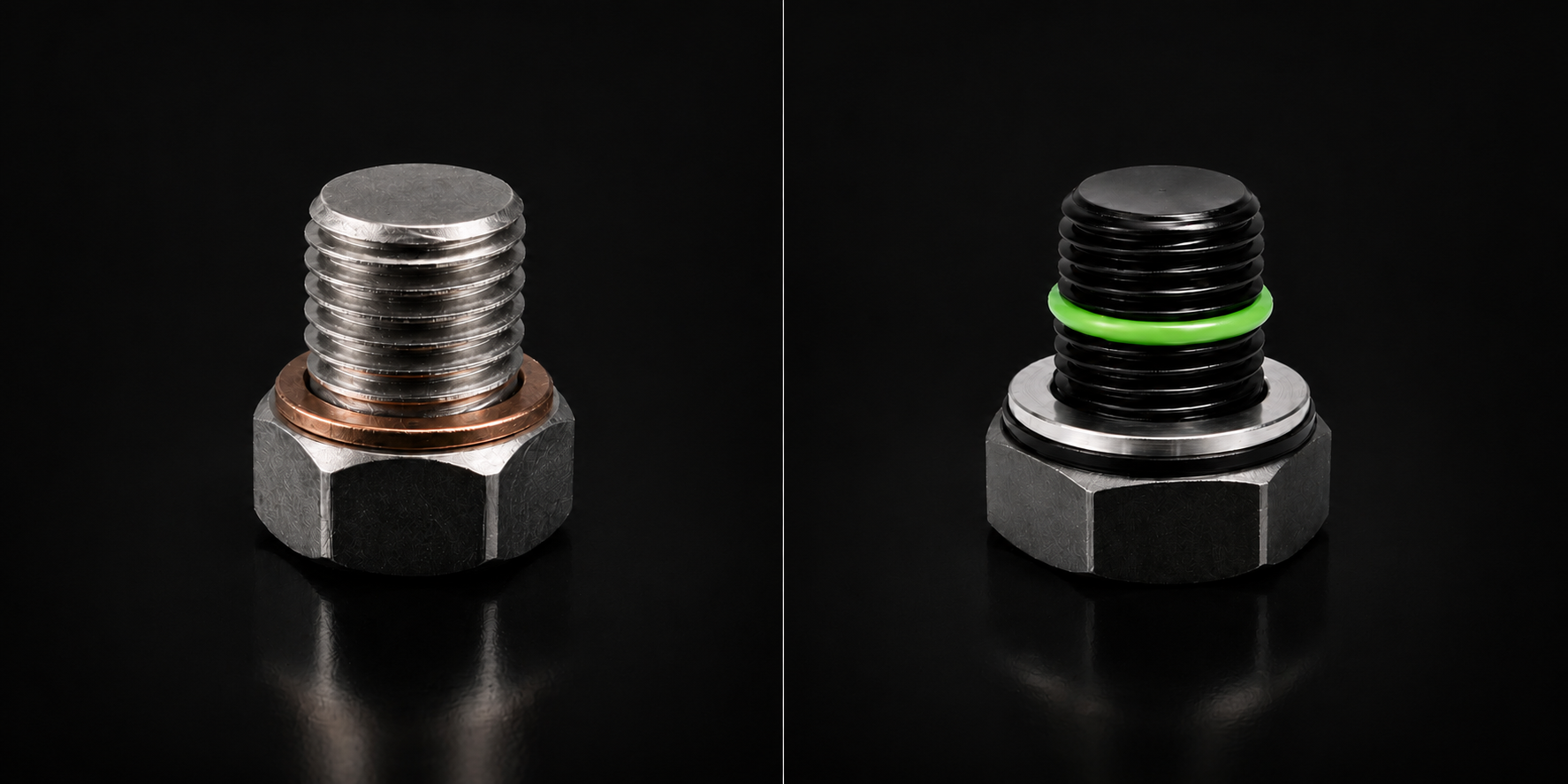 Generic drain plug compared with SMART-O® oil-activated sealing plug