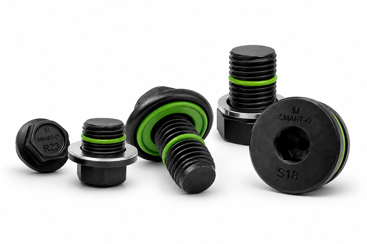 SMART-O® drain plug range on a white studio background