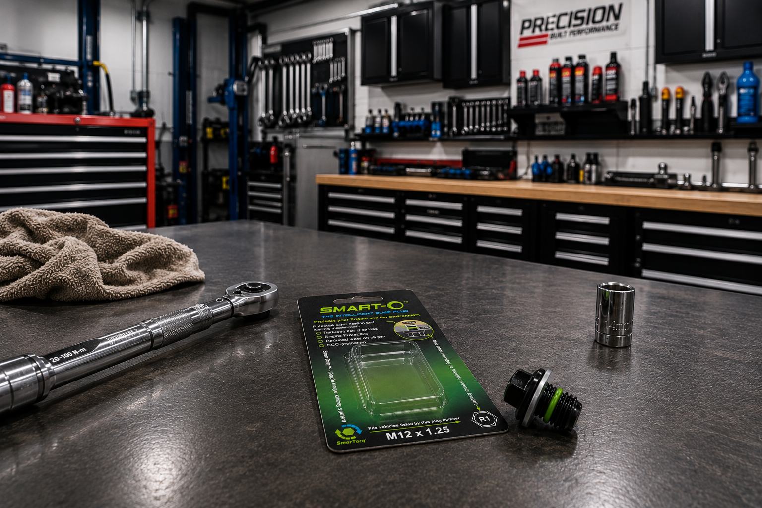 SMART-O® pack and plug on a workshop bench with a torque wrench